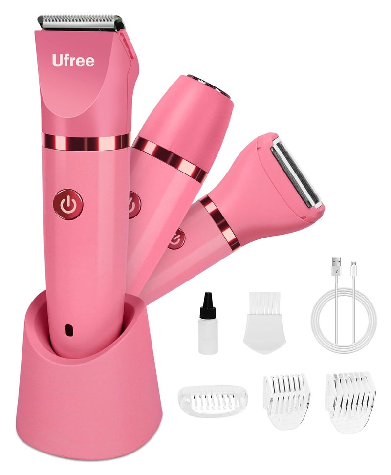UFREE Bikini Trimmer Electric Razors for Women, Rechargeable Pubic Hair Trimmer Electric Shaver for Legs Body Hair, Bikini Shaver IPX7 Waterproof, Rose Red - Image 1